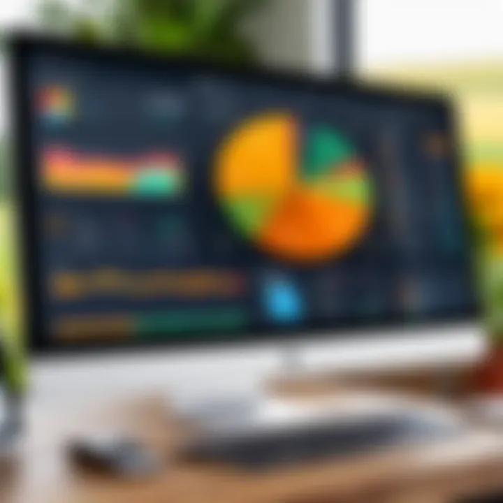 Software dashboard displaying accounting metrics and farm management tools