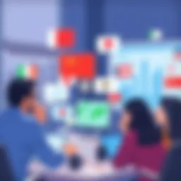 A visual representation of diverse languages communicating in a business setting