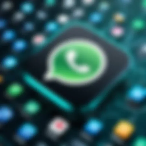 WhatsApp logo with marketing symbols