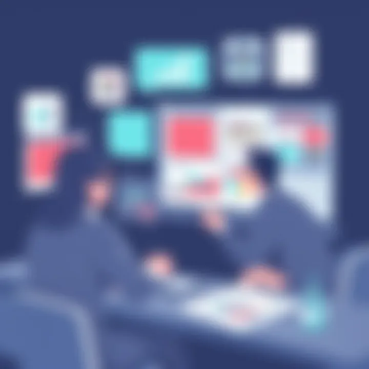 Visual representation of business professionals analyzing visual content strategies