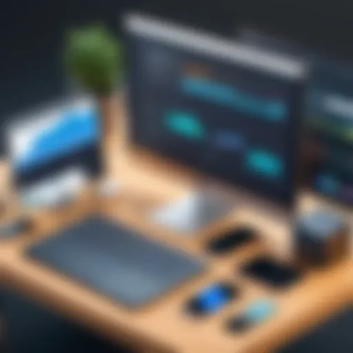 An illustration depicting various open source log management tools in a digital landscape.