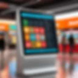 A sleek touchscreen kiosk in a retail environment.